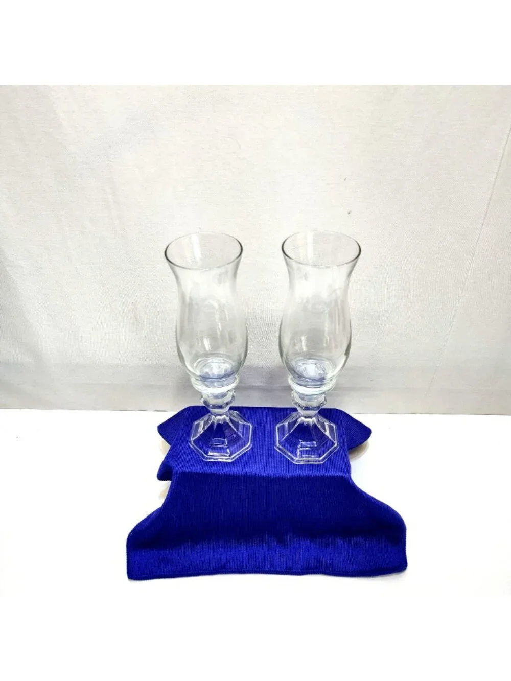 DIY (2) Glass Candle Holder Hurricane Vases Upcycled Home Decor Octagonal Base